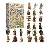 Calendario dell'Avvento dei gatti medievali 2025, calendario per il conto alla rovescia di Natale di 24 giorni 2025 con 24 figurine uniche di mini gatti in acrilico (1Pcs)