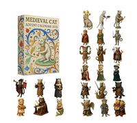 Calendario dell'Avvento dei gatti medievali 2025, calendario per il conto alla rovescia di Natale di 24 giorni con 24 figurine uniche di mini gatti in acrilico, set di decorazioni natalizie (1pcs)