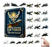 Calendario dell'avvento del 78° anniversario dell'aeronautica statunitense 2025 - 24 giorni di iconici uccelli da guerra con 24 ciondoli in acrilico 2D, calendario per conto alla rovescia di Natale