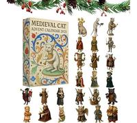 Calendario dell'Avvento del Gatto Medievale 2025, 24 Mini Statuette di Cavalieri Medievali in Acrilico, Ornamenti da Collezione a Tema Fantasy per Decorazioni Natalizie, per Amanti dei (1PC)