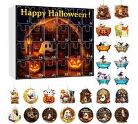 Calendario dell'avvento di Halloween 2025, calendario per conto alla rovescia di Halloween, con 24 pezzi in acrilico 2D con fantasmi, libro di lettura, ornamento da appendere per la casa e le vacanze