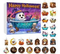 Calendario dell'avvento di Halloween 2025, calendario per conto alla rovescia di Halloween, con 24 pezzi in acrilico 2D con fantasmi, libro di lettura, ornamento da appendere per la casa e le vacanze