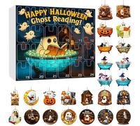 Calendario dell'avvento di Halloween 2025, calendario per conto alla rovescia di Halloween, con 24 pezzi in acrilico 2D con fantasmi, libro di lettura, ornamento da appendere per la casa e le vacanze