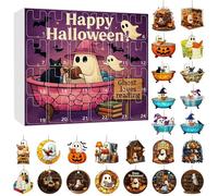 Calendario dell'avvento di Halloween 2025, calendario per conto alla rovescia di Halloween, con 24 pezzi in acrilico 2D con fantasmi, libro di lettura, ornamento da appendere per la casa e le vacanze