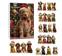Calendario dell'Avvento di Natale 2025, 24 giorni con conto alla rovescia con 24 ornamenti di razza di cani, oggetti da collezione 2D festivi per gli amanti dei cani, decorazioni riutilizzabili per
