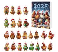 Calendario dell'Avvento di Natale 2025 Pollo con berretti di Babbo Natale, 24 Giorni Calendario del Conto alla Rovescia Appeso in Acrilico 2D Decorazioni Pendenti Polli Divertenti per Bambini Adulti