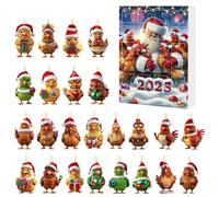 Calendario dell'Avvento di Natale 2025 Pollo con berretti di Babbo Natale, 24 Giorni Calendario del Conto alla Rovescia Appeso in Acrilico 2D Decorazioni Pendenti Polli Divertenti per Bambini Adulti