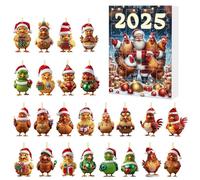 Calendario dell'Avvento di Natale 2025 Pollo con berretti di Babbo Natale, 24 Giorni Calendario del Conto alla Rovescia Appeso in Acrilico 2D Decorazioni Pendenti Polli Divertenti per Bambini Adulti