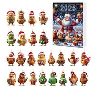 Calendario dell'Avvento di Natale 2025 Pollo con berretti di Babbo Natale, 24 Giorni Calendario del Conto alla Rovescia Appeso in Acrilico 2D Decorazioni Pendenti Polli Divertenti per Bambini Adulti