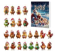 Calendario dell'Avvento di Natale 2025 Pollo con berretti di Babbo Natale, 24 Giorni Calendario del Conto alla Rovescia Appeso in Acrilico 2D Decorazioni Pendenti Polli Divertenti per Bambini Adulti