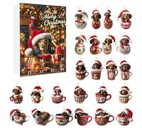 Calendario dell'avvento di Natale a ciondolo per cani a 24 giorni Calendario di conto alla rovescia di Natale con grazioso bassotto acrilico in tazza ornamentabile per gli amanti degli animali domest