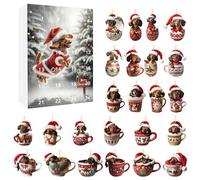 Calendario dell'avvento di Natale a ciondolo per cani a 24 giorni Calendario di conto alla rovescia di Natale con grazioso bassotto acrilico in tazza ornamentabile per gli amanti degli animali domest
