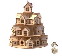 Calendario dell'Avvento di Natale con casa a strati 3D in legno da 24 pezzi, Calendario dell'Avvento con conto alla rovescia a 3 livelli, assemblarne uno ogni giorno, 24 porte numerate (1set)