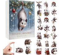 Calendario dell'Avvento di Natale di Possum, 24 giorni di gioia con simpatici ornamenti opossum con graziosi ornamenti in acrilico 2D, calendario per conto alla rovescia di Natale a sorpresa
