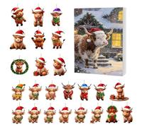 Calendario dell'Avvento di Natale Highland Cow 2025, 24, decorazione in acrilico 2D, ideale per la famiglia, la casa, l'albero, le feste, la finestra, l'auto, lo specchietto retrovisore della porta