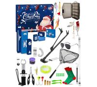 Calendario dell'avvento di pesca 2025 per uomini, calendario dell'avvento Countdown natale per la pesca, esche di pesca 24 giorni con supporto per asta di pesca