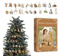 Calendario dell'Avvento | Divertente accessorio per feste in piatto acrilico 2D, 24 giorni con figure di animali come decorazione per l'albero di Natale, per gli amanti degli amici, la famiglia nel