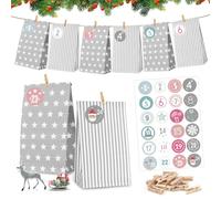 Calendario dell'Avvento Fai-da-Te, 24 Bustine Regalo Natale, Sacchettini Caramelle con 1-24 Adesivi numerici, Calendario avvento Sacchetto Regalo di Natale, per Decorazioni Feste Natalizienatalizie