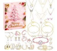 Calendario Dell'avvento Gioielli, Kit Calendario Avvento con Bracciale, Collana & Orecchini, Calendario Dell'avvento Gioielli Natale per Donne, Ragazze & Adolescenti