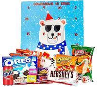 Calendario Dell'Avvento GRANDE 2025 Versione Orsetto American Crunch, +24 Snack USA e Internazionali, dimensioni REALI GRANDI, NO MINI, con BEVANDE, DOLCI e SALATO