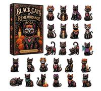 Calendario dell'Avvento Halloween 2026 - Set di 24 Ciondoli 2D in Acrilico a Tema Día de los Muertos, Decorazioni Gatto Nero Messicane con Fiore e Teschio, Addobbi per Albero di Natale e Feste