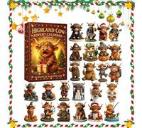 Calendario dell'Avvento Highland Cow 2025, decorazione natalizia Highland Cow, calendario dell'Avvento con 24 giorni di conto alla rovescia e mini ornamenti Highland Cow (Giallo)