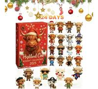 Calendario dell'Avvento Highland Cow 2025, decorazione natalizia Highland Cow, calendario dell'Avvento con 24 giorni di conto alla rovescia e mini ornamenti Highland Cow (Rosso)