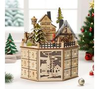 Calendario dell'Avvento in legno con 24 cassetti, calendario natalizio con luci a LED e suono musicale, ornamento per conto alla rovescia, decorazione natalizia adatta per uffici, case (giallo)