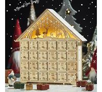 Calendario dell'Avvento in legno con luci a LED, calendario dell'Avvento natalizio con 24 cassetti, da riempire con il conto alla rovescia, ornamento per bambini, decorazione natalizia per le vacanze