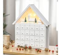 Calendario dell'Avvento in Legno da Riempire con 24 Cassetti e Villaggio di Natale con Alberi e Luci, 39x9x42cm Description:Stupisci grandi e piccini con questo calendario dell'avvento in legno HOMCOM