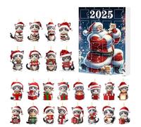 Calendario dell'Avvento natalizio 2D con interessanti ornamenti a forma di gatto, set di calendario per conto alla rovescia, in acrilico, decorazione significativa da collezione (rosso, 26 x 18 cm)