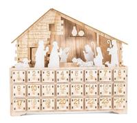 Calendario dell'avvento natività in legno, calendario dell'avvento natalizio della scena della natività 2023, riempi il tuo calendario dell'Avvento con 24 cassetti e luci a LED per bambini per ad