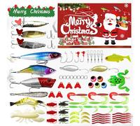 Calendario dell'Avvento Pesca 2025 da uomo con 78 pezzi, calendari dell'Avvento di Natale di 24 giorni, esche e kit di pesca, regalo di Natale per pescatore, papà, marito e ragazzo adolescente (rosso)