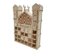 Calendario dell'Avvento Ramadan 30 da riempire con cassetti in legno chiaro per conto alla rovescia, calendario decorativo a forma di moschea per celebrazione dell'Eid, 22 x 30 x 6 cm