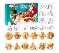 Calendario dell'Avvento Rompicapo 2025-24 giorni di anelli puzzle in metallo e giochi di logica in legno, sfida di QI con conto alla rovescia natalizio per bambini, ragazzi e adulti (1 PC)
