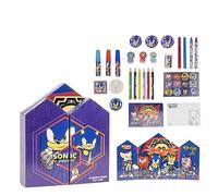 Calendario dell'Avvento Sonic - 24 Sorprese Prima di Natale - Articoli di Cancelleria e Cartoleria - con Pennarelli e Adesivi - Include Astuccio - Prodotto Originale Elaborato in Spagna
