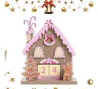 Calendario di Natale in legno - Decorazione da tavolo a tema pan di 18x15x6,5 cm, ornamento natalizio per il conto alla rovescia, espositore festivo per casetta di pan di in legno | pe