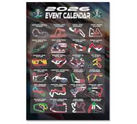 Calendario F1 2026 Poster Formula 1 Regali F1 Merchandise Display Track Layout e Timing Formula 1 Calendario dell'avvento Formula 1 Camera da letto, Soggiorno e Ufficio Decorazione Formule Un Fan di
