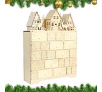 Calendario in legno di Natale, 35 x 10,5 x 40 cm, calendario 'avvento, con 24 cassetti e a LED, decorazione natalizia, modello casetta, per la casa, Aula, versatile, squisito e resistente
