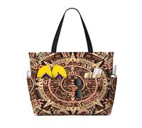 Calendario Maya di segni e simboli geroglifici Maya o Aztechi, borsa da spiaggia grande per donna con cerniera e tasca impermeabile, borsa da palestra leggera e pieghevole per viaggi, spesa, nuoto, s