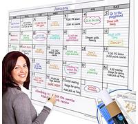 Calendario mensile extra large per lavagna bianca da parete, 96,5 x 127 cm, lavagna bianca Jumbo laminata cancellabile un mese, enorme poster vuoto oversize di 30 giorni con linee e quadrati