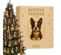 Calendario natalizio 2025 Boston Terrier | Acrilico 24 giorni 2D graziose decorazioni | Gioielli di Natale Boston Terrier - Per Scuola Dormitorio Ringraziamento Festa Compleanno Uffici Auto Casa