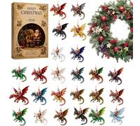 Calendario natalizio 2026, 24 ornamenti per albero in acrilico a forma di | Design del drago: presenta 24 ornamenti in acrilico 2D con Babbo Natale che cavalca un drago per albero di Natale interno e