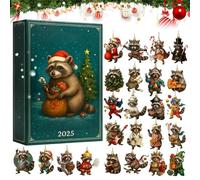 Calendario natalizio 'Avvento del procione - Decorazione ornamentale in acrilico 2D 24 giorni, ornamento del procione Calendario con conto alla rovescia 2025, ciondolo decorativo con animali