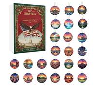 Calendario natalizio dei monumenti americani, stile pendente 2D, 1 scatola, calendario natalizio 'Avvento 2025, ornamento dei monumenti nazionali, acrilico leggero, per albero e installazione