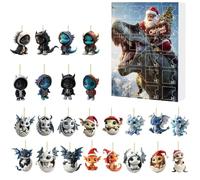 Calendario natalizio per conto alla rovescia di Natale, calendario dell'avvento con dinosauri, ornamenti da appendere, set a sorpresa per bambini e feste (blu, 26 x 18 cm)
