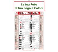 Calendario Olandese 2026 ROSSO da muro, Calendario Trimestrale da Parete, 28x47cm Personalizzabile con logo o foto Colori, 12 Mesi con Note e numeri Grandi, regalo Nonni Idea regalo natale azienda
