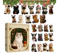 Calendario per conto alla rovescia - 24 giorni di Natale dell'Avvento con ciondoli a forma di gatto, decorazione natalizia in acrilico per ghirlande, albero, porta, finestra, decorazione per la casa