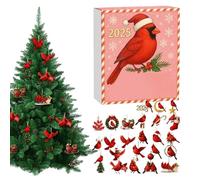 Calendario per conto alla rovescia degli uccelli rossi - Ornamento festivo 26 x 18 x 3 cm, decorazione acrilica 2D, set di vacanze a tema uccelli con display 24 giorni | Decorazione natalizia per le