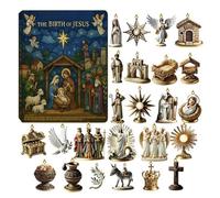 Calendario per conto alla rovescia di Natale, 24 ciondoli, calendario per conto alla rovescia della Natività di Gesù, scena religiosa, in acrilico, 2D, per amici, familiari, adulti, adolescenti